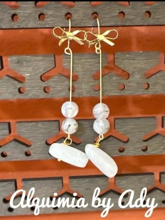 Alquimia Jewelry - SHOULDER DUSTER + BOW + RUTILE NEEDLE QUARTZ + GOLD + Statement earrings